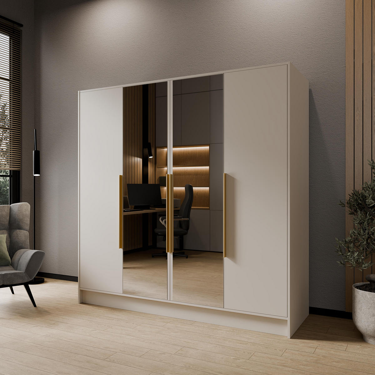 FLÜGELTÜRENSCHRANK LUSSO - Kaschmir/Goldfarben, Holzwerkstoff (200/200/51cm) - Meblini