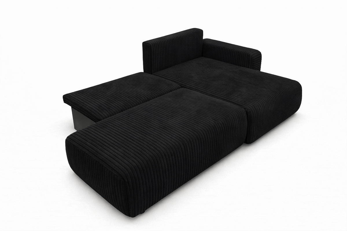 ECKSOFA Mit Schlaffunktion Und Bettkasten, Cordstoff Tilia, Schwarz, Rechts, OPEN XL - Schwarz, Holz (262/145cm) - Kaiser Möbel
