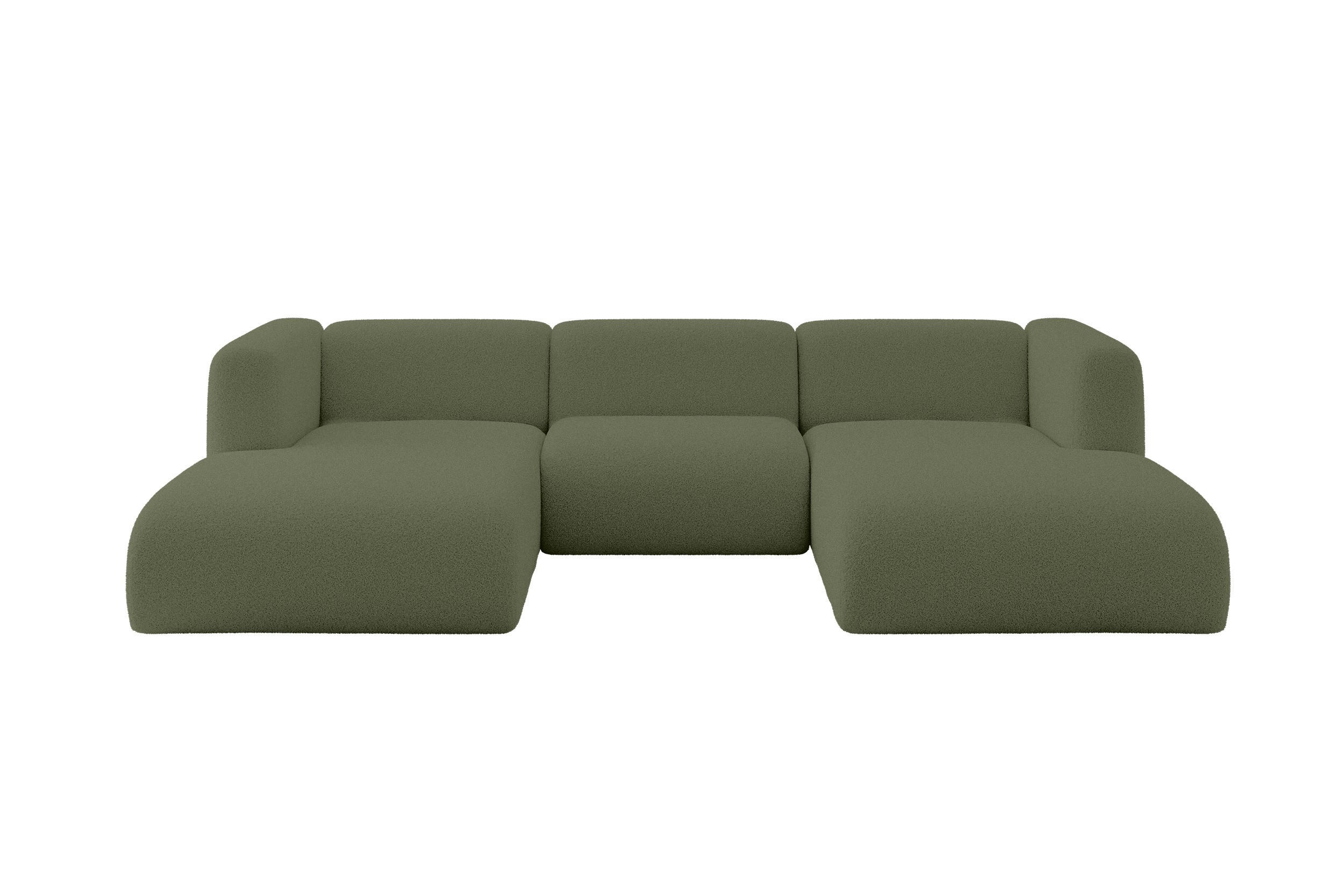WOHNLANDSCHAFT MIRA-U1 317x179x70 Grün Bouclé - Schwarz/Olivgrün, Holzwerkstoff/Kunststoff (317/70/179cm) - ALTDECOR