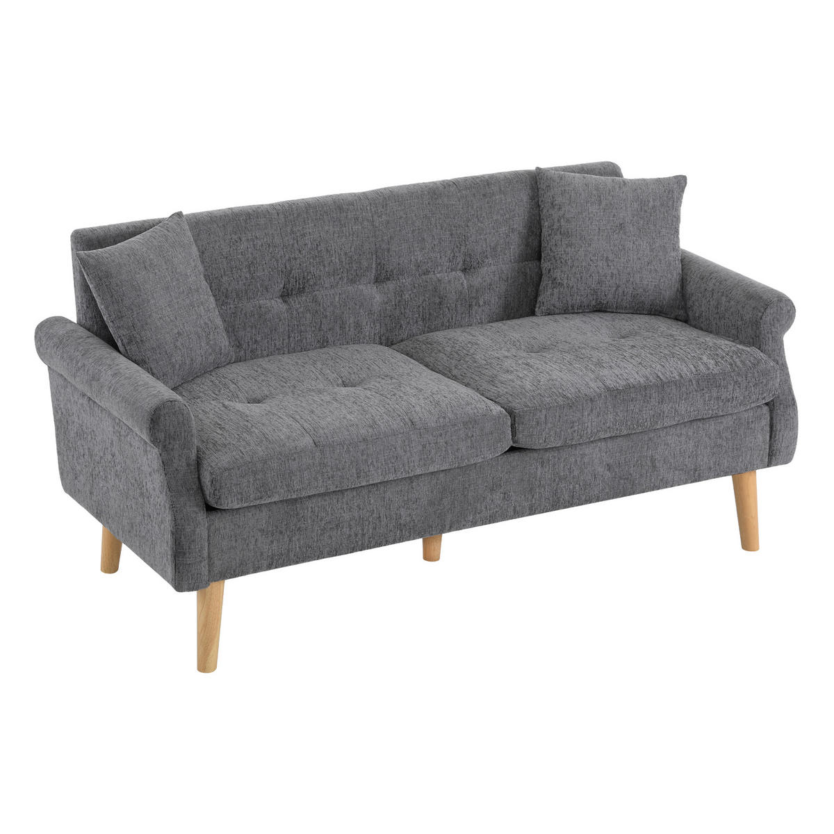 DOPPELSOFA Chenille-Stoff Modern mit dicken Kissen Polster Grau - Grau, Holz (74/77/162cm) - FLIEKS