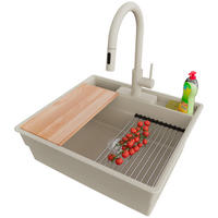 GRANITSPÜLE New York, 2-er set Beige 58/53 cm 1 Becken + Küchenarmatur 40/20 cm + Ablauf-Set + Küchenzubehörset ab 60er Unterschrank - Chromfarben/Beige, Kunststoff (58/20/53cm) - Primagran