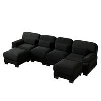 WOHNLANDSCHAFT 4-Sitzer U-Form mit 2 Hockern, DE-42659, Schwarz - Schwarz, Holz (336/94/161cm) - ComfortXL