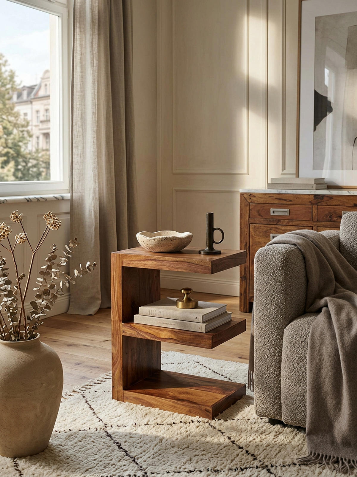 BEISTELLTISCH Massivholz E-Konstruktion Cubeform Handgefertigt NAKO, Braun 45x30x60 cm - Braun, Holz (30/45/60cm) - KADIMA DESIGN