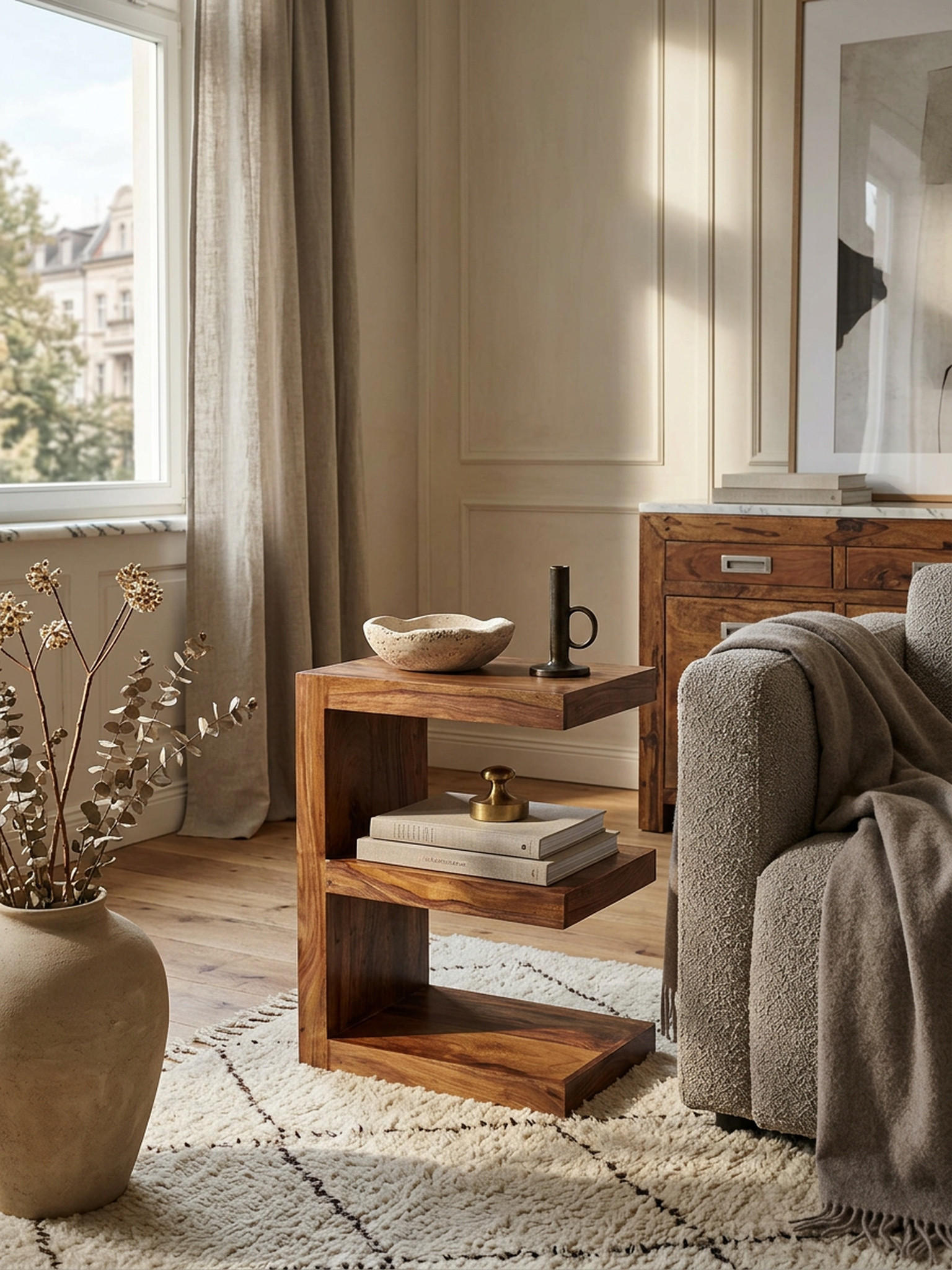 Thumbnail - Kadima Design Beistelltisch, Braun, Holz, Echtholz, Dreieckig, 45x60x30 cm, Wohnzimmer, Wohnzimmertische, Beistelltische