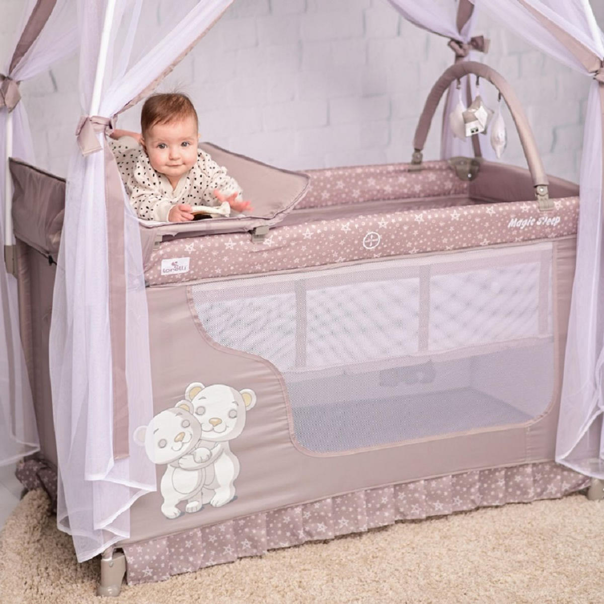 REISEBETT Magic Sleep hellblau 2 Ebenen Baldachin Mobile Wickelauflage faltbar - Blau/Hellblau, Kunststoff (60/120cm) - Lorelli