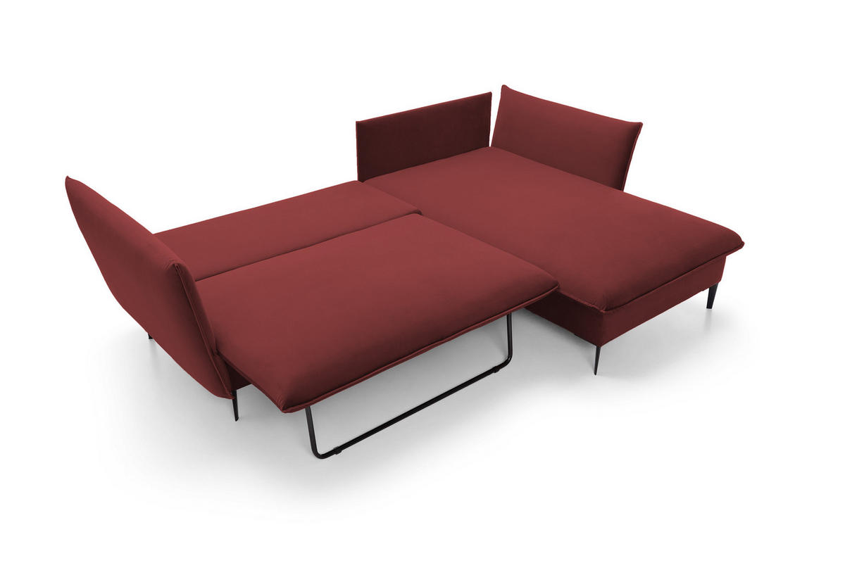ECKSOFA GLOSS mit Schlaffunktion, Ottomane & goldenen Füßen – Samtsofa im GLOSSour-Stil mit Zierkissen, 258x167x91 cm, Rechte, MÜNZE - Lila, Holz/Textil (258/167cm) - DomoHome
