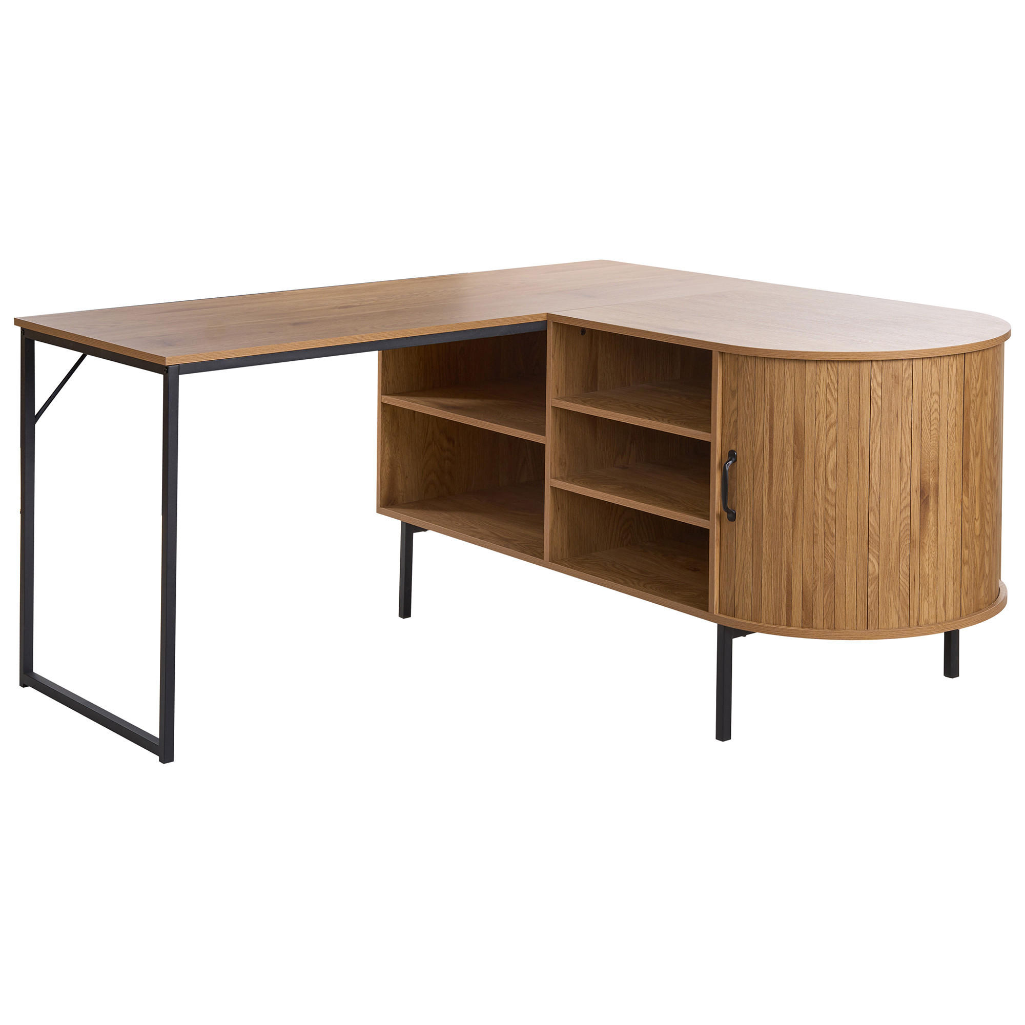 ECKSCHREIBTISCH 140/140 cm Hellbraun Solari - Hellbraun/Schwarz, Holzwerkstoff/Metall (140/140/72cm) - Beliani