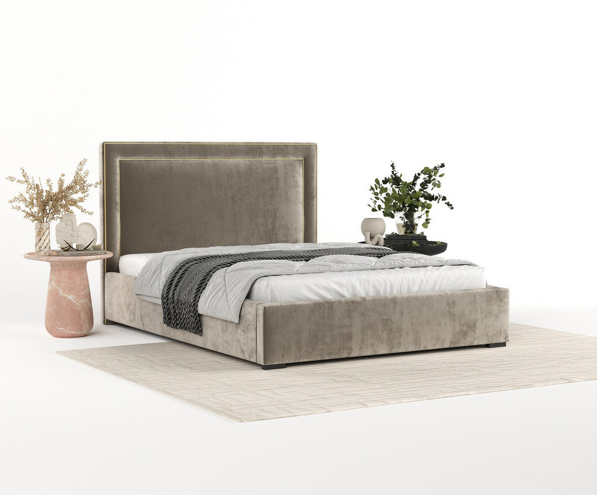 POLSTERBETT Como Beige 120/200 cm im Chenille-Stoff - Beige/Schwarz, Holz/Holzwerkstoff (120/200cm) - Maison de Reve