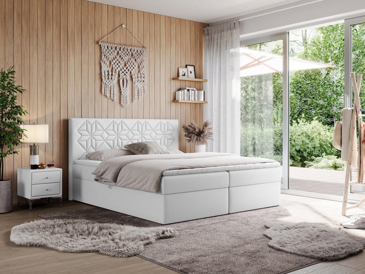 BOXBETT LEILA 140/200 Weiß Kunstleder - H3 - Weiß, Holz/Textil (140/200cm) - MKS