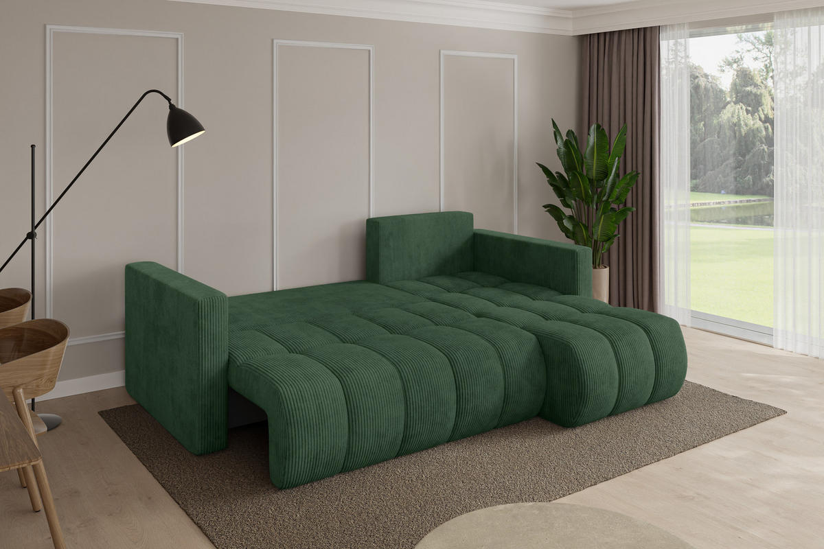ROHOVÁ SEDAČKA s funkcí spaní, otoman vpravo GARD-L 226x146x85 zelená manšestr - černá/tmavě zelená, kompozitní dřevo/textil (226/146cm) - ALTDECOR
