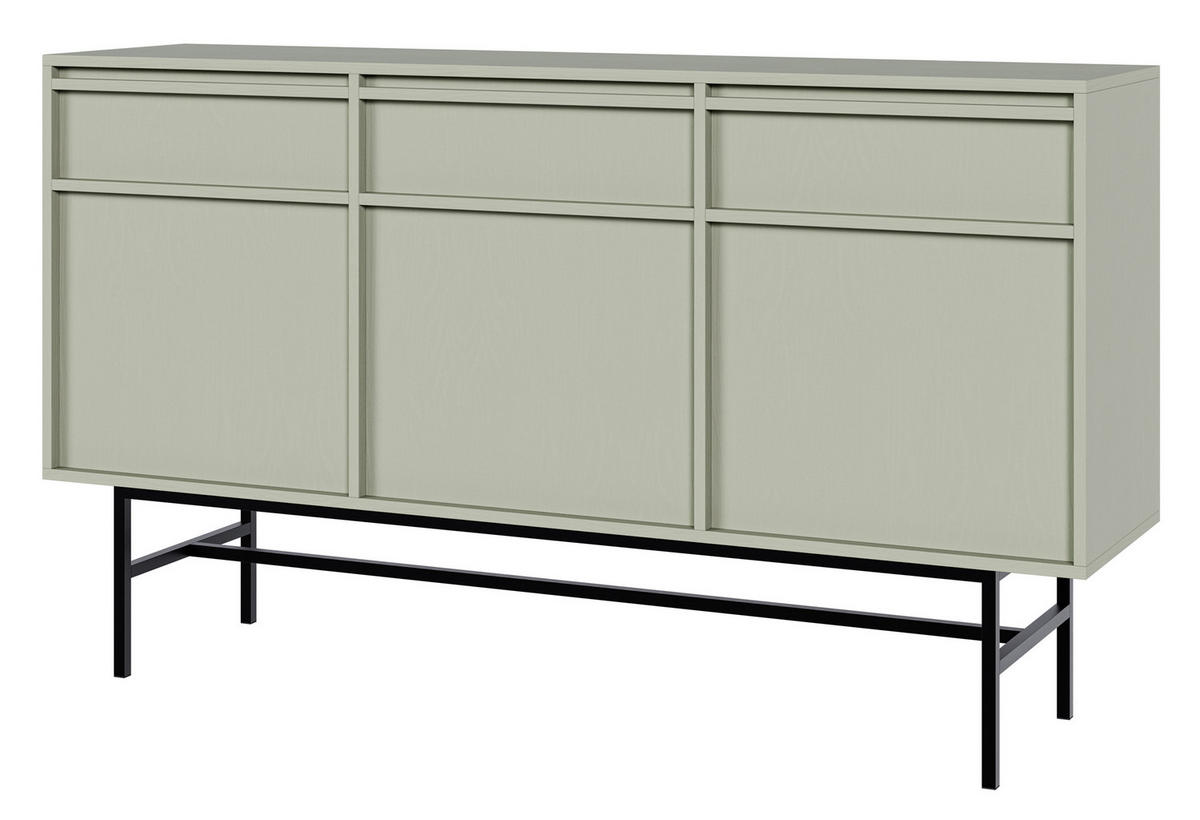 SIDEBOARD Evo Salbeigrün mit Metallgestell 154 cm - Salbeigrün/Schwarz, Holzwerkstoff/Metall (154/89/39cm) - Selsey