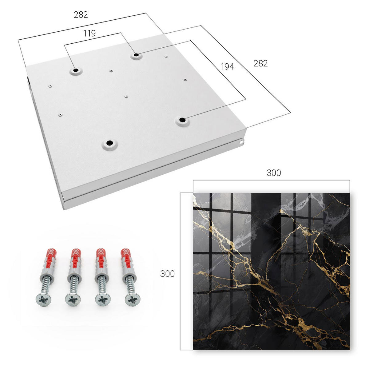 SCHLÜSSELBOX Weiß 30x30 cm – Türöffnung nach rechts - Elegantes Muster - Schwarz, Metall (30/30/5cm) - TULUP