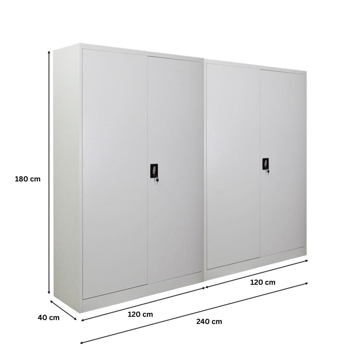 FLÜGELTÜRENSCHRANK Elephant 2er-Set komplett montiert 180x120x40cm 4 Ebenen Lichtgrau - Hellgrau, Metall (240/180/40cm) - PROREGAL