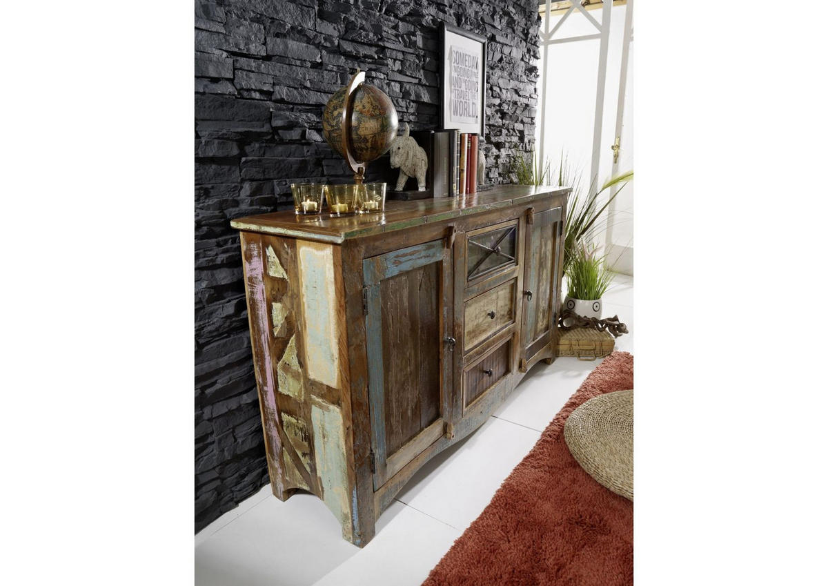 SIDEBOARD Altholz 150x38x85 mehrfarbig lackiert NATURE OF SPIRIT #05 - Multicolor, Holz (150/85/38cm) - Massivmoebel24