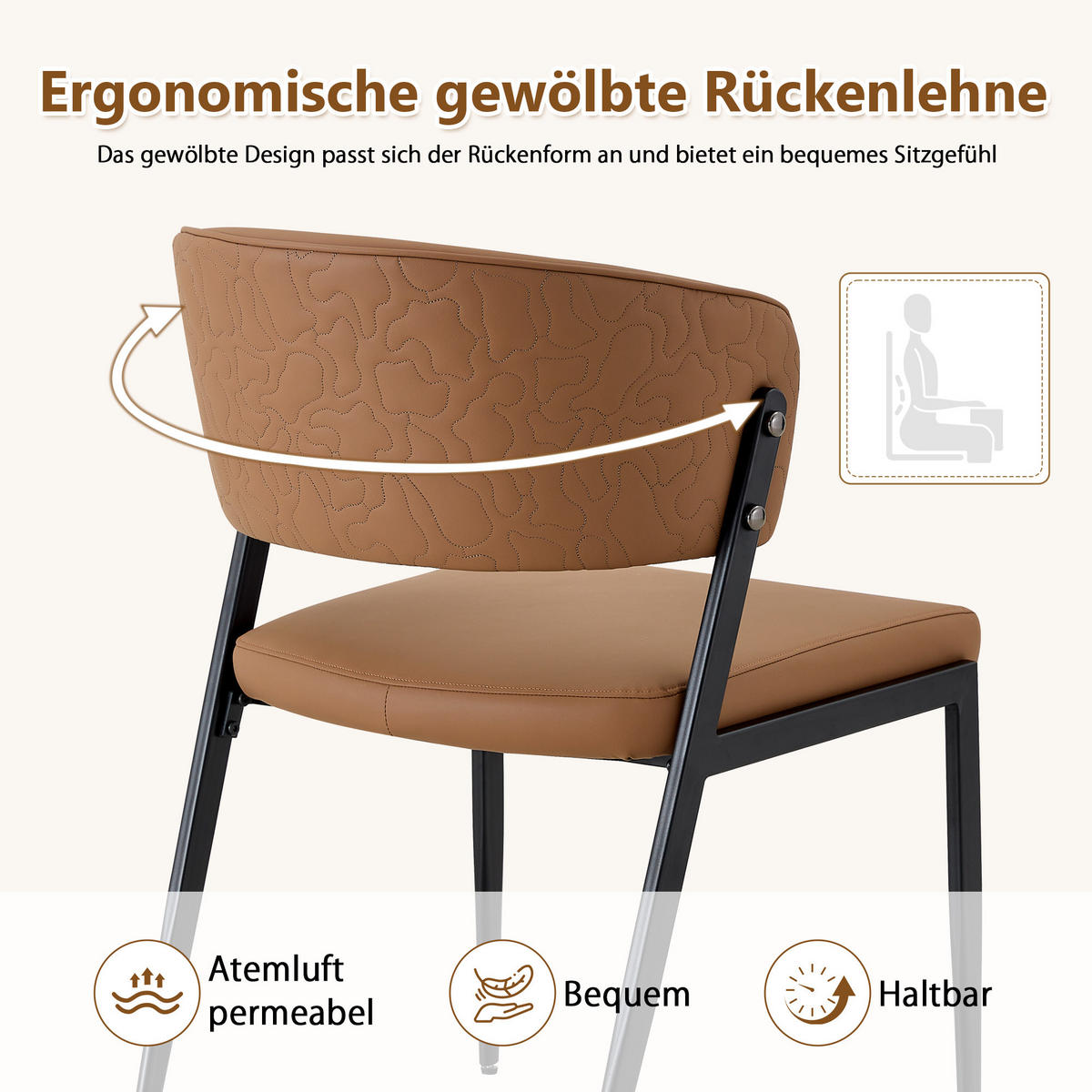 STUHL-SET DE-36686 2 Stück mit Kunstlederbezug und Metallgestell Braun - Braun, Metall (49/78/51cm) - ComfortXL