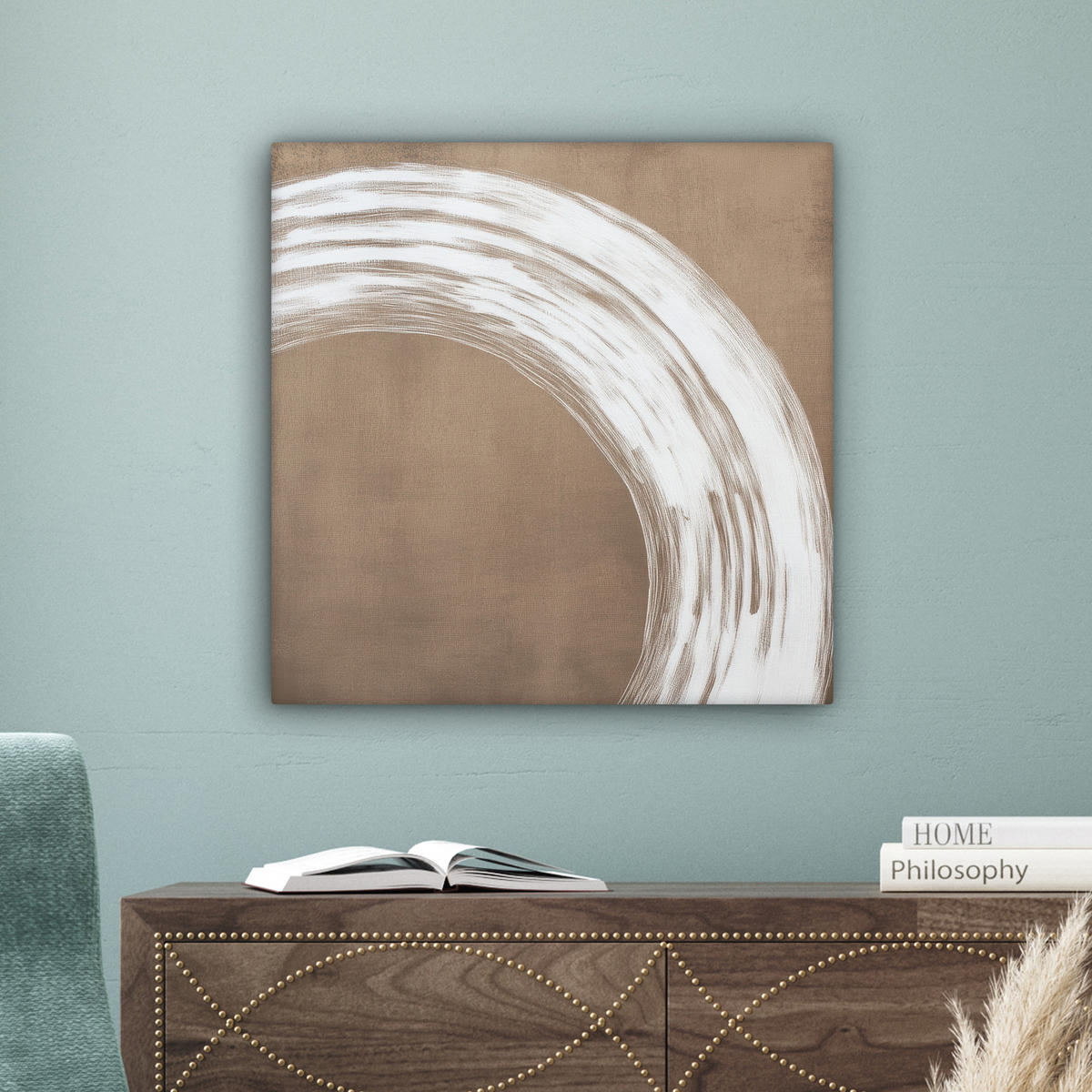 LEINWANDBILD Farbe - Braun - Japandi Wandbild Wohnzimmer 50x50 cm - Kupferfarben, Textil (50/50cm) - MuchoWow