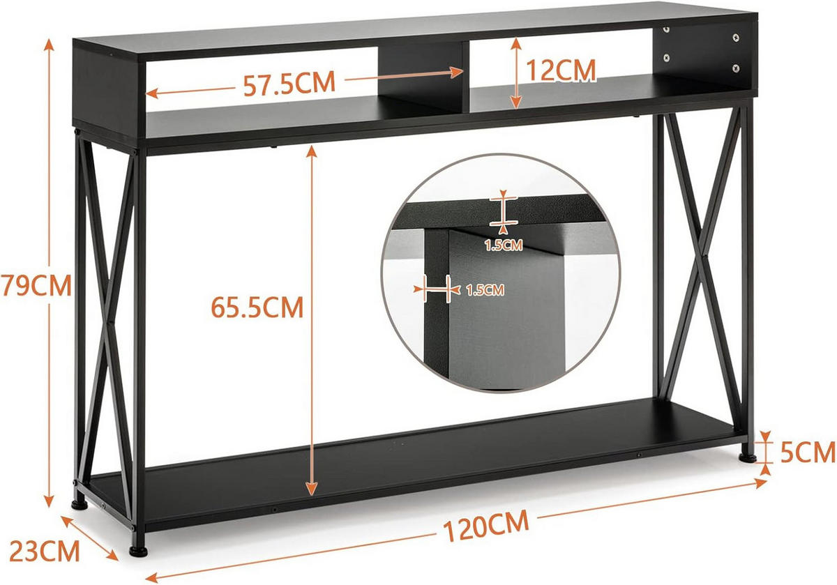KONSOLENTISCH 79cm Schwarz - Schwarz, Holz (120/23/79cm) - COSTWAY