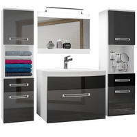 BADMÖBEL Badezimmer Silber Schwarz Glänzend - Silberfarben/Schwarz, Holz (140/113/40cm) - B BELINI GROUP