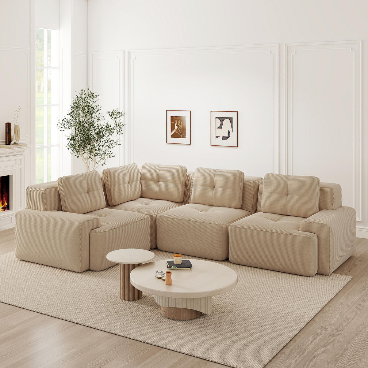 ECKSOFA 295/206/69 cm Beige aus Cordstoff modular kein Aufbau erforderlich - Beige, Textil (206/295cm) - OKWISH