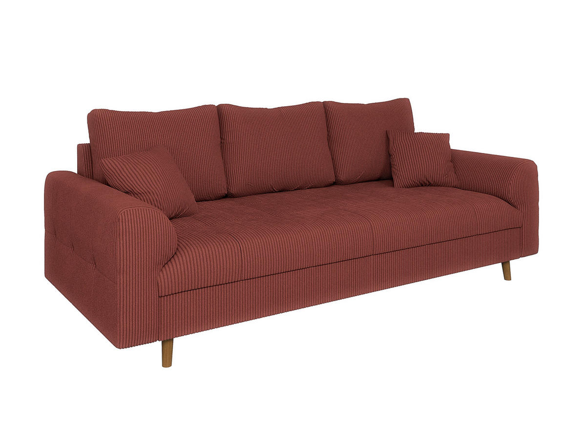3-SITZER-SOFA Alma Terrakotta Cord - Terra cotta/Braun, Holz/Textil (210/81/93cm) - S-Style Möbel