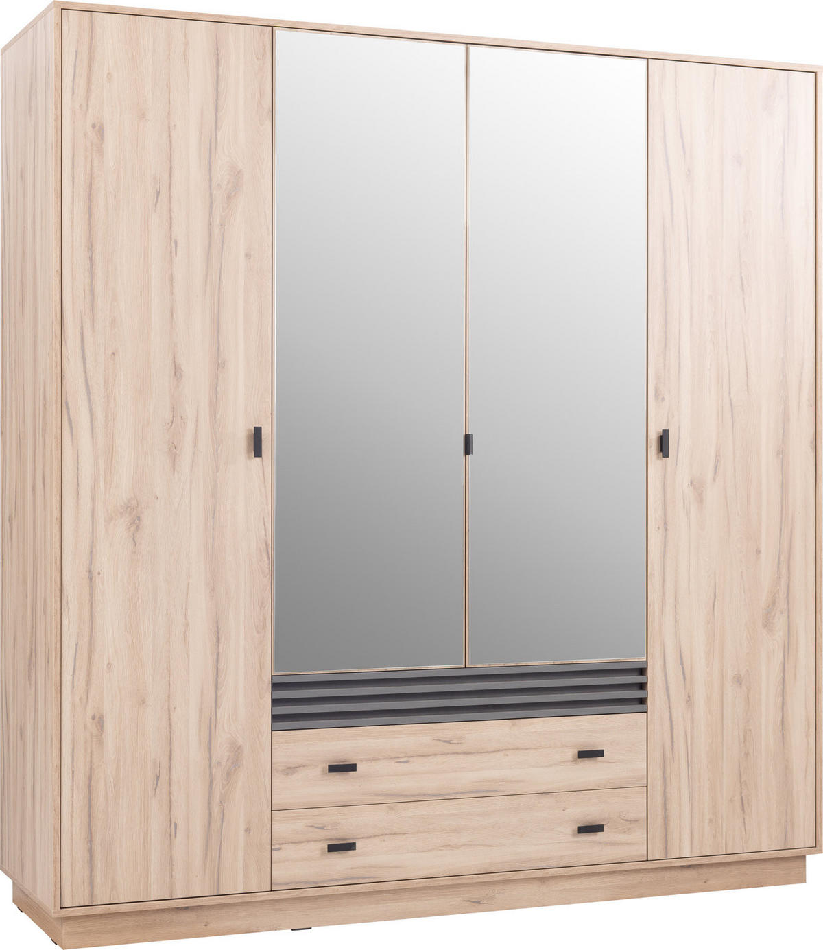 DREHTÜRENSCHRANK PUNTO 200/210/56cm 4-türig mit Spiegel Eichefarben - Eichefarben/Anthrazit, Holzwerkstoff (200/210/56cm) - MASSENO