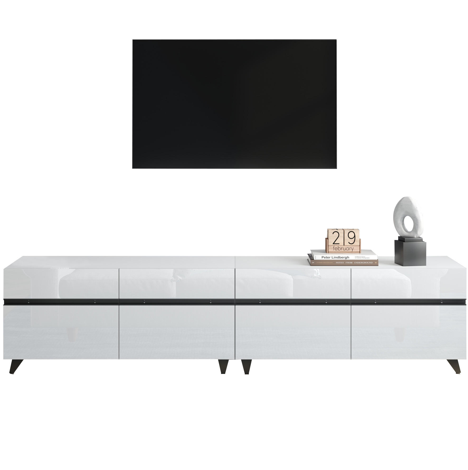 TV-ELEMENT mit 4 Schränken 180 x 40 x 49 cm MDF Weiß - Weiß, Holzwerkstoff (40/49/180cm) - Beauniv