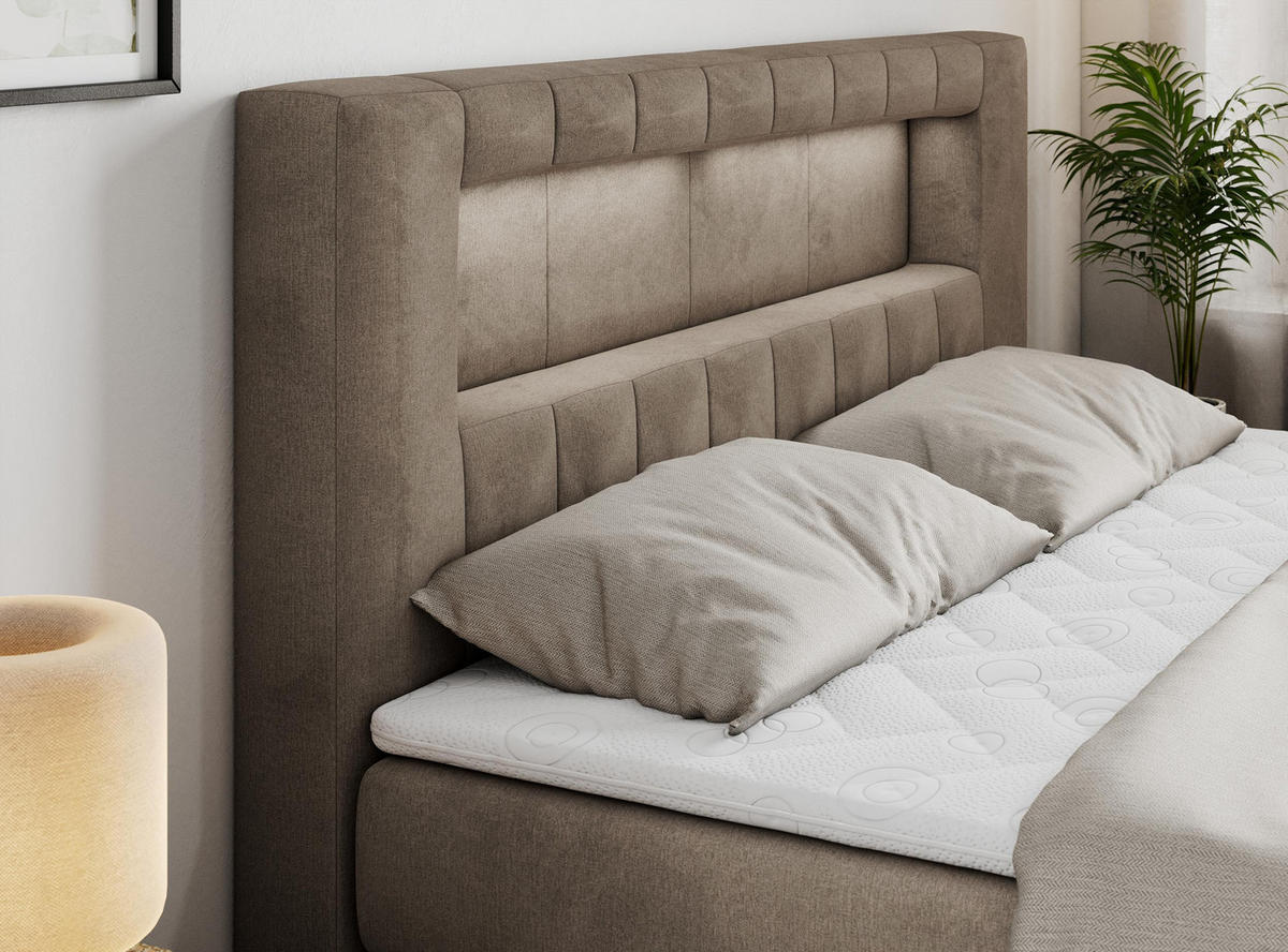BOXSPRINGBETT GOLD-5 KING LED 160/200 Braun Velvet - H3 - Braun, Holz/Textil (160/200cm) - MKS