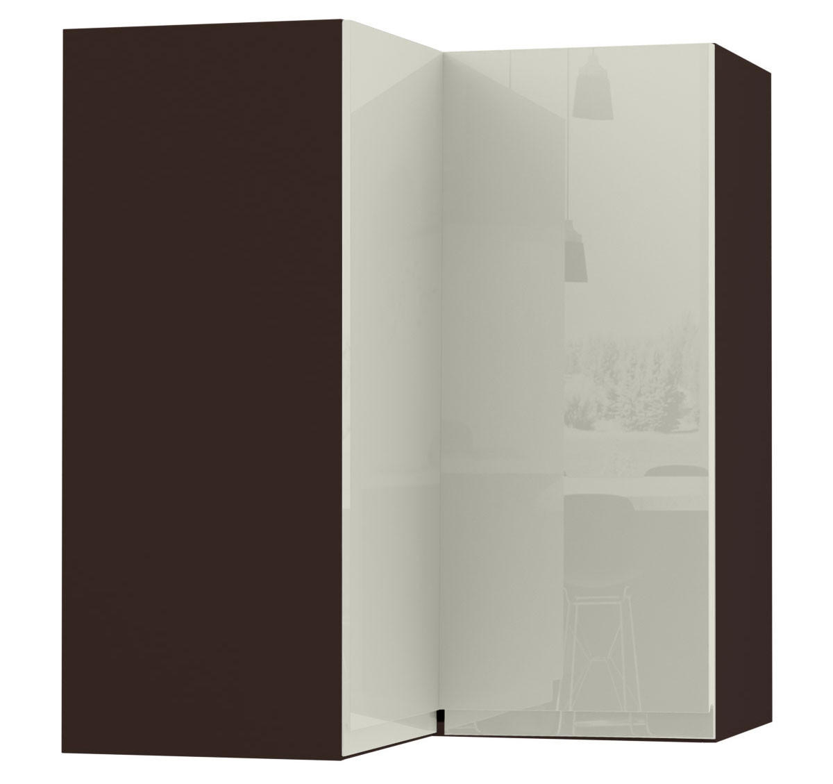 ECKHÄNGESCHRANK Florence W12/60 Lava / RAL 1013 perlweiß HG 60 / 60 / 72cm - Vordertür links - Dunkelgrau/Weiß Hochglanz, Holz/Holzwerkstoff (72/60/60cm) - Feldmann-Wohnen