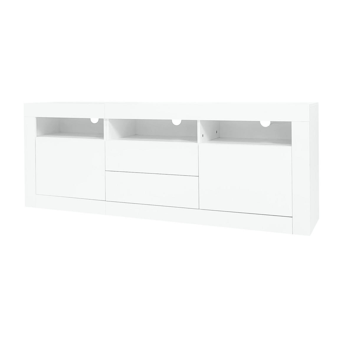TV-SCHRANK aus Spanplatte 160x35x60 cm Weiß mit LED-Beleuchtung, App-Steuerung, Push-to-Open und Kabelmanagement - Weiß, Holzwerkstoff (160/60/35cm) - Modfu