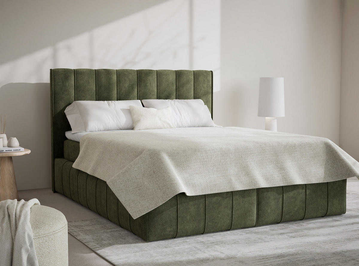 BOXBETT Moretti 180/200 cm, in Grün, Bettkasten, Matratze, Topper - Schwarz/Grün, Holz/Holzwerkstoff (180/200cm) - Maison de Reve