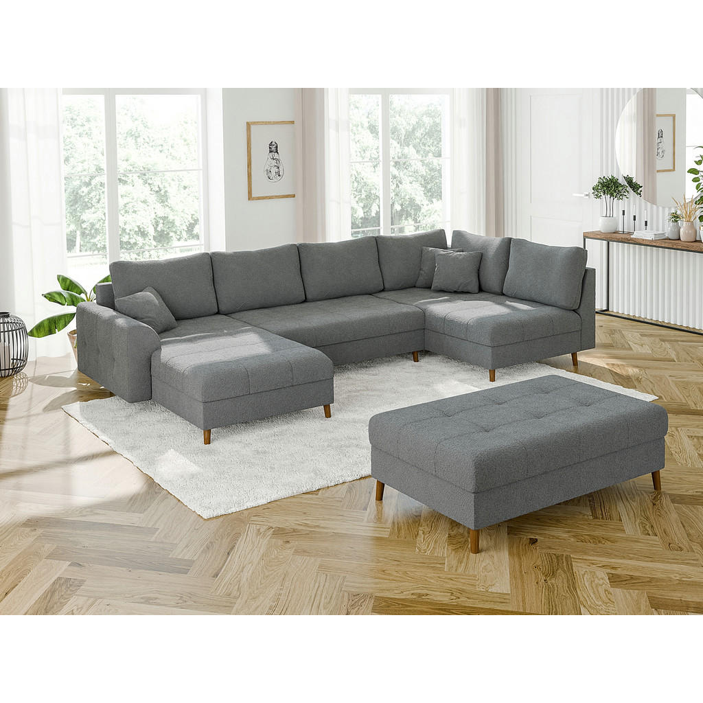 Thumbnail - S-Style Möbel Wohnlandschaft, Grau, Textil, Echtholz,Buche, Birke, 8-Sitzer, Füllung: Silikon,Silikon,Polyetherschaumker...