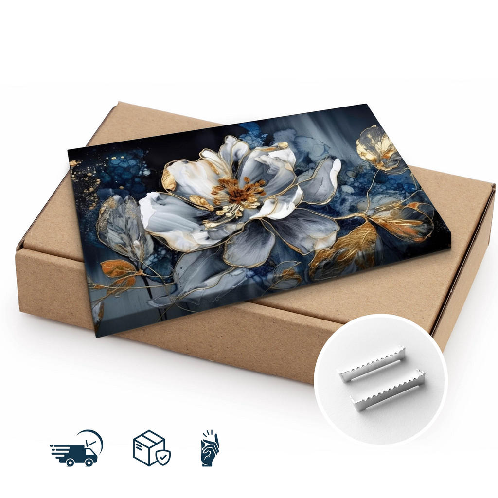 Thumbnail - Muralo Leinwandbild, Blau, Schwarz, Weiß, Grau, Textil, Kiefer, Abstrakt, Floral, Rechteckig, 120x80 cm, einfache und sc...