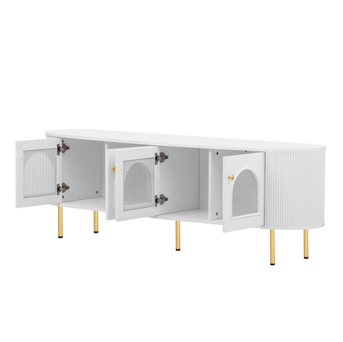LOWBOARD 170/35/55 cm Weiß/Gold aus MDF mit 4 Glastüren - Weiß, Holzwerkstoff (35/55/170cm) - OKMYHOME