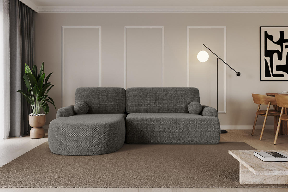 WOHNLANDSCHAFT mit Schlaffunktion und Bettkasten LIRA-L - 264x172x89 Grau - Grau, Holzwerkstoff/Textil (264/172cm) - ALTDECOR