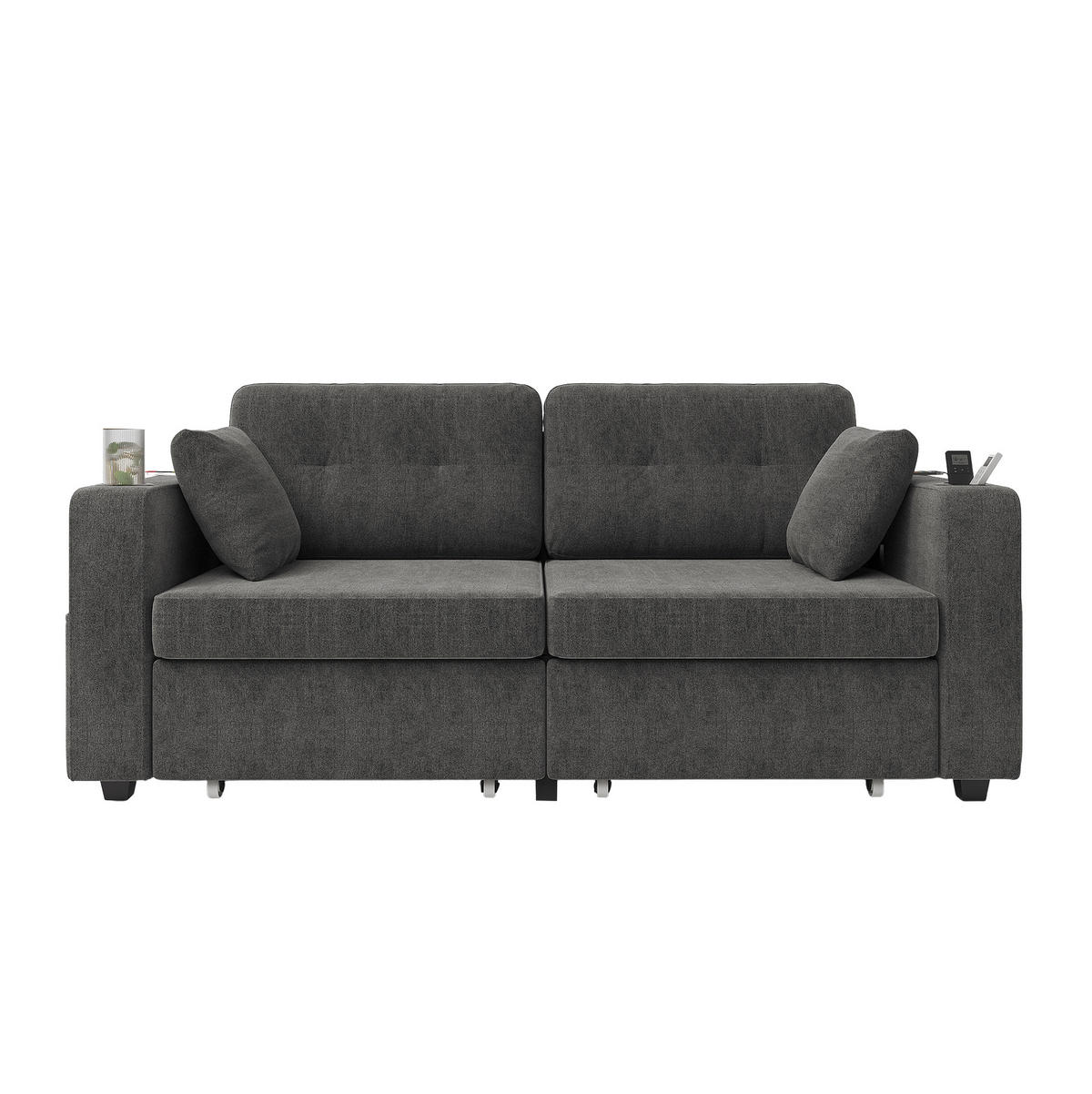 2-SITZER aus Chenille 172x75x82 cm in Grau mit USB-Anschlüssen & Stauraum - Grau, Textil (75/82/172cm) - Modfu