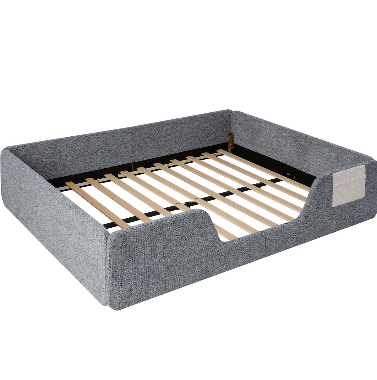 POLSTERBETT 140/200 cm grau aus Velours mit abnehmbaren Seitengittern - Grau, Textil (140/190cm) - OKWISH