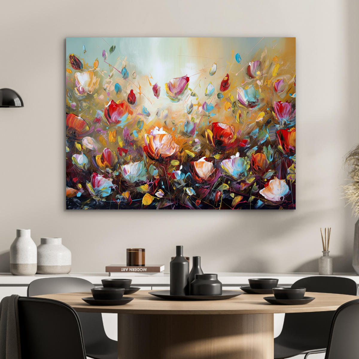 KOVOVÝ OBRAZ Kvety - Umenie - Príroda - Olejomaľba 80x60 cm - viacfarebná, kov (80/60cm) - MuchoWow