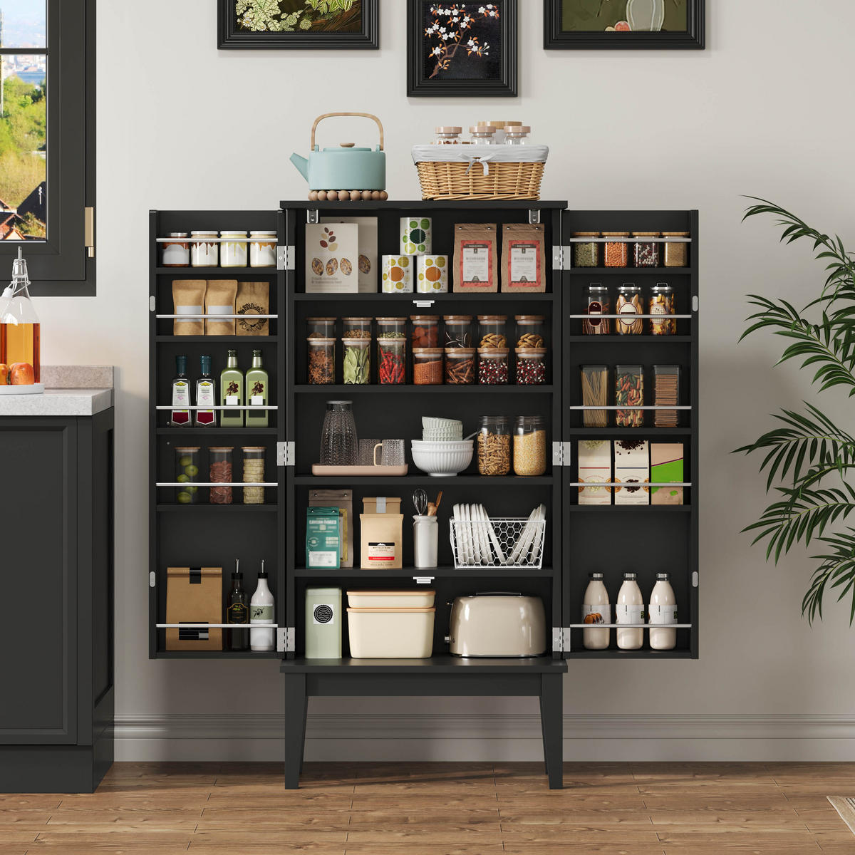 BUFFET 120/30/59 cm schwarz aus MDF mit 2 Türen - Schwarz, Holzwerkstoff (59/120/30cm) - OKWISH