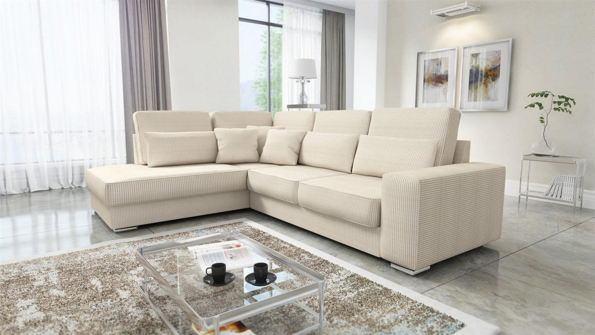 ECKSOFA Nevio Xl In Scala - Creme, Holzwerkstoff/Textil (312/226cm) - Fun Möbel