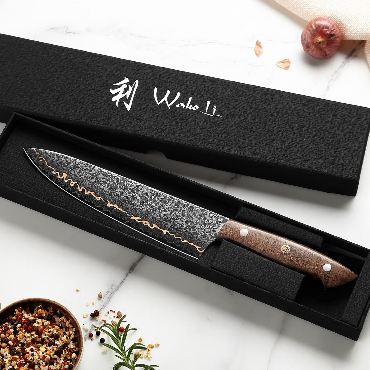 CHEFMESSER 20 cm - Kupferfarben, Holz/Metall (1cm) - Wakoli