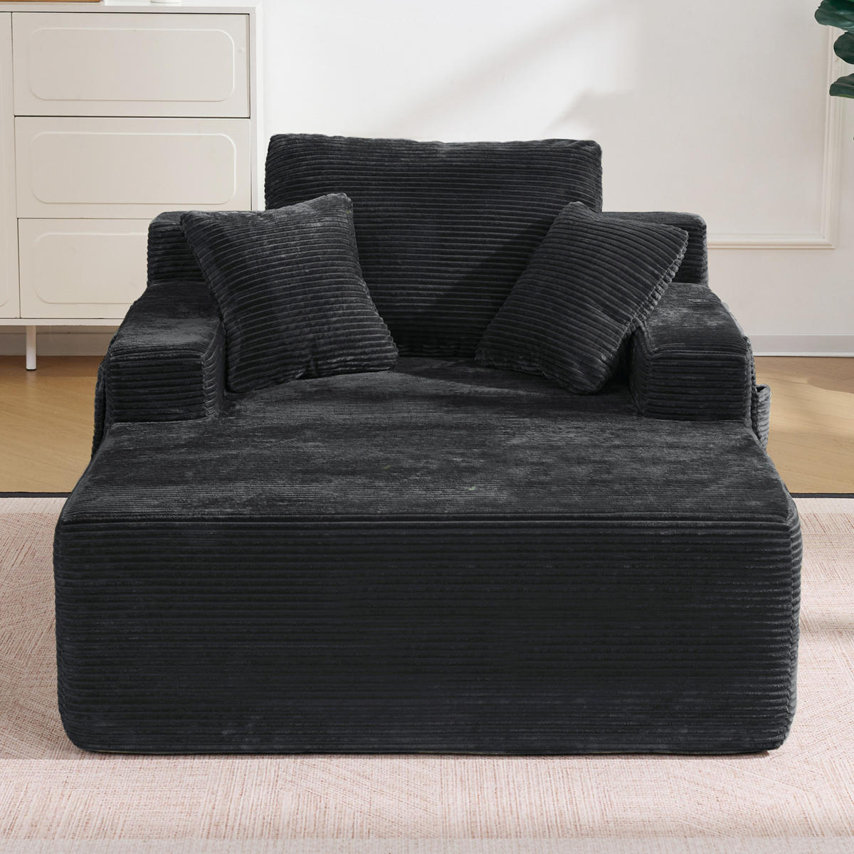 SOFA mit Seitentaschen und Kissen Cord Schwarz - Schwarz, Kunststoff (70/150/110cm) - Meubliv