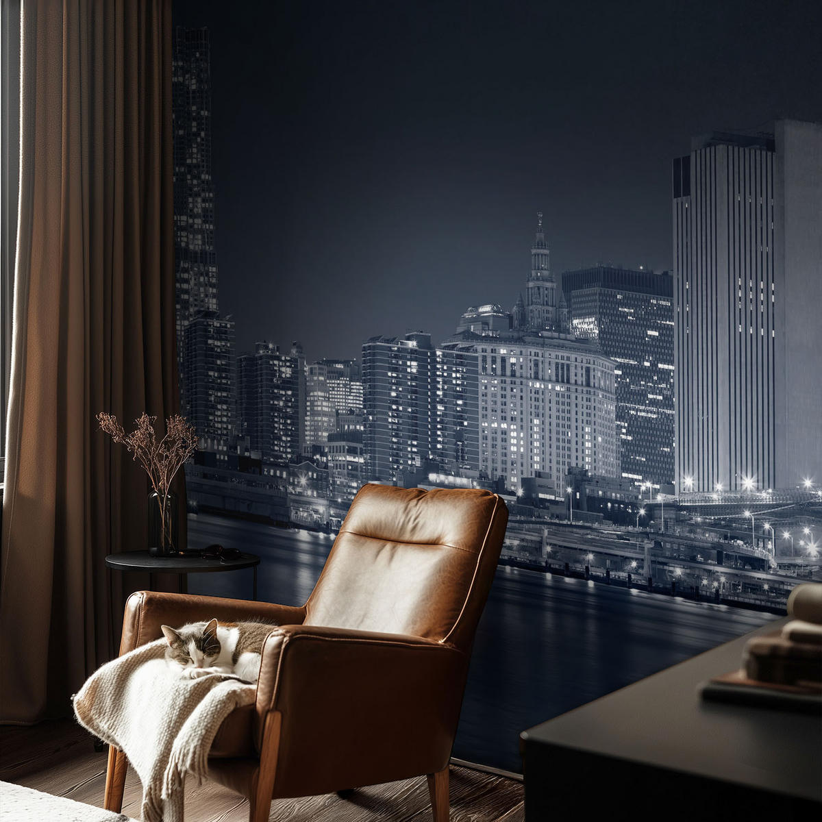 FOTOTAPETE 104x70 cm - Nachtstadt - Schwarz, Textil (104/70cm) - Wallfluent