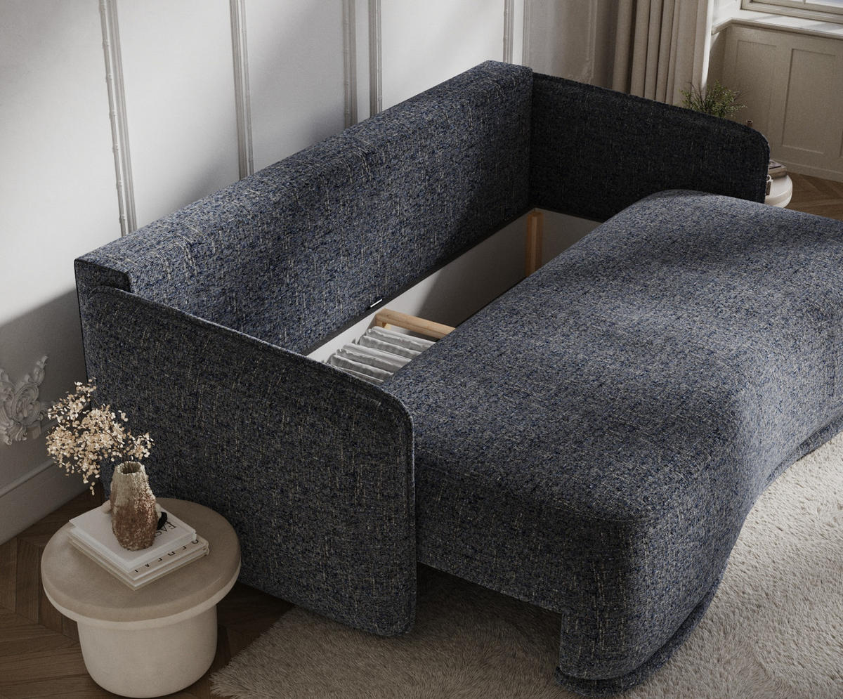 SCHLAFSOFA Mitsis Marineblau Webstoff - Schwarz/Dunkelblau, Holz/Holzwerkstoff (231/93/106cm) - Maison de Reve