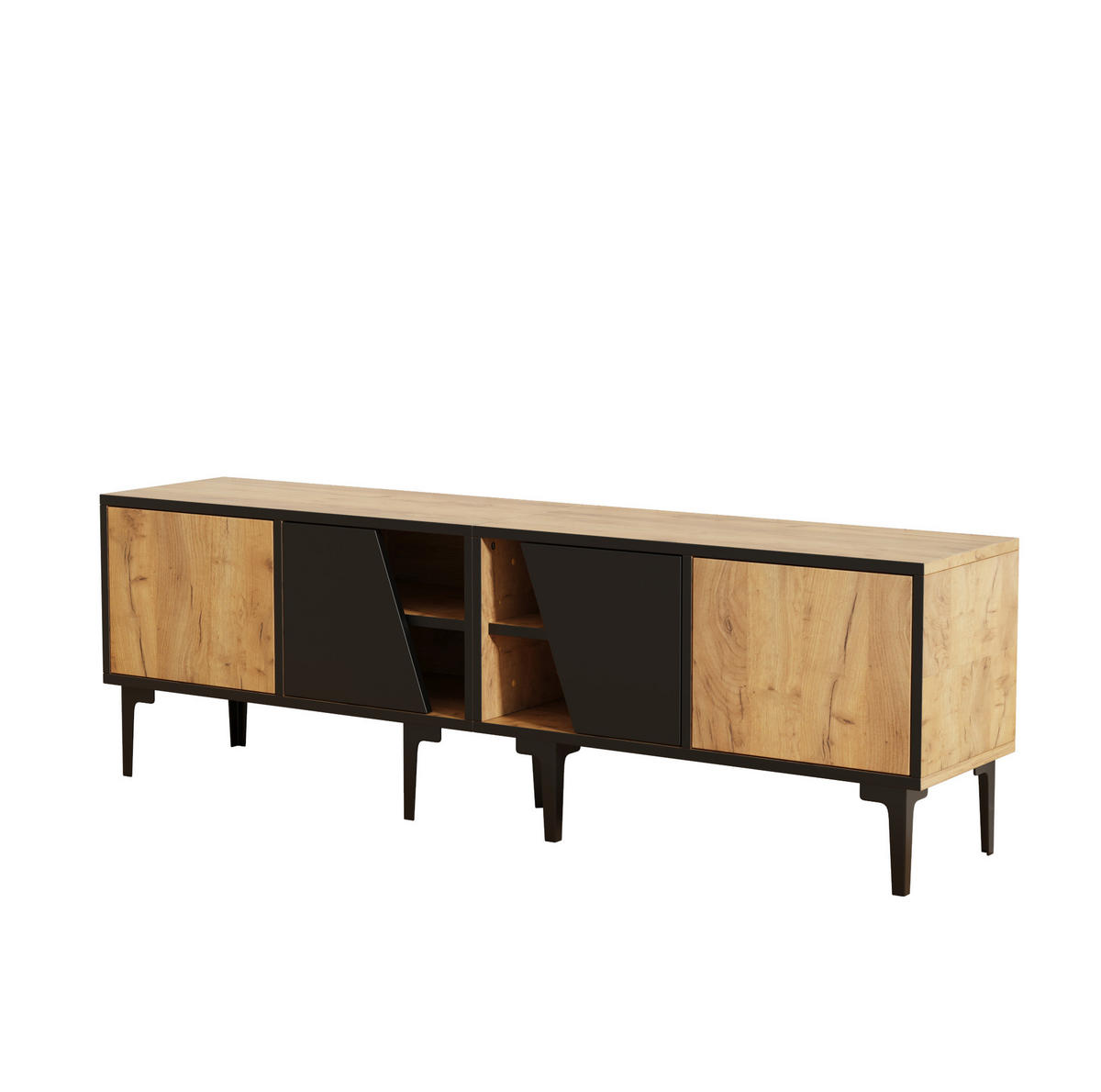 TV ormarić 160/36,5/45 cm s 4 pretinca i 7 potpornih nogu, prirodna boja drva i crna - svijetlo smeđa, drvni materijal (160/45/36.5cm) - Redom