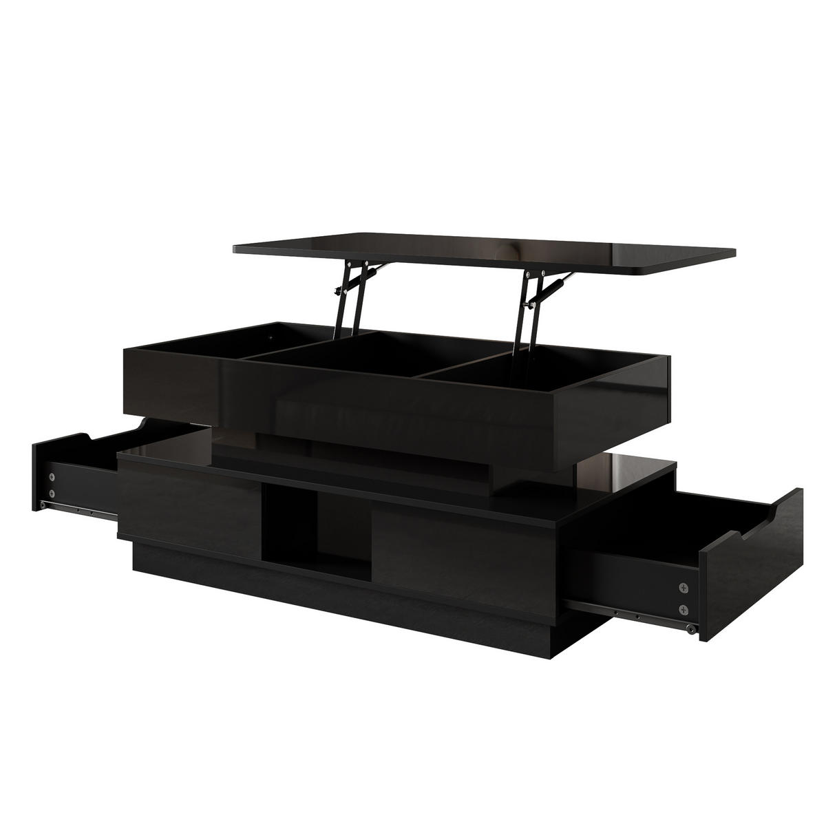 COUCHTISCH Schwarz 90/48/42,5 cm mit LED-Beleuchtung und Hubfunktion - Schwarz, Holzwerkstoff (48/90/42.5cm) - PANGIVO