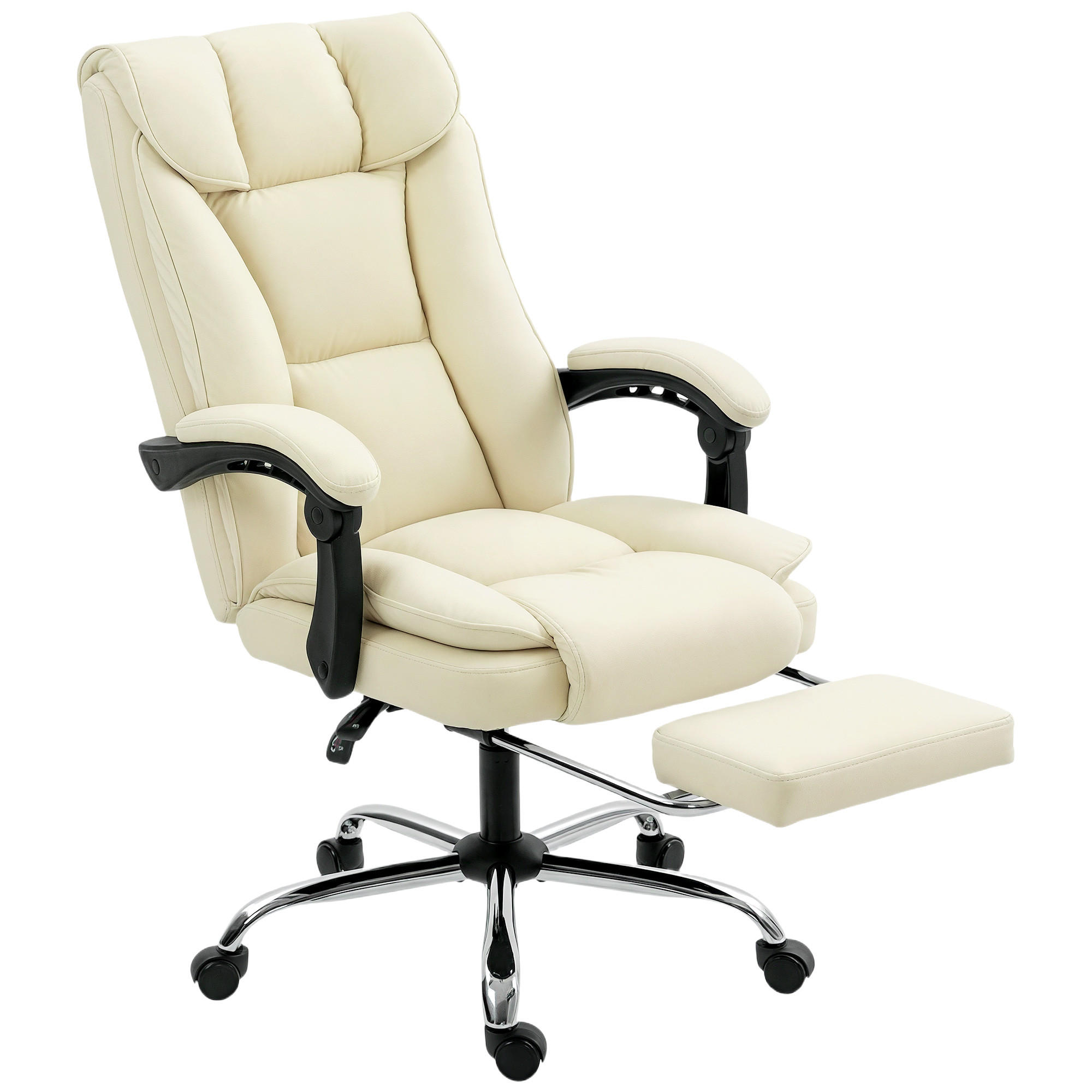 CHEFSESSEL DE-05233 Mit Fußstütze, Kunstleder, rollbar & drehbar Beige/Schwarz - Beige, Metall (66/121/72cm) - ComfortXL