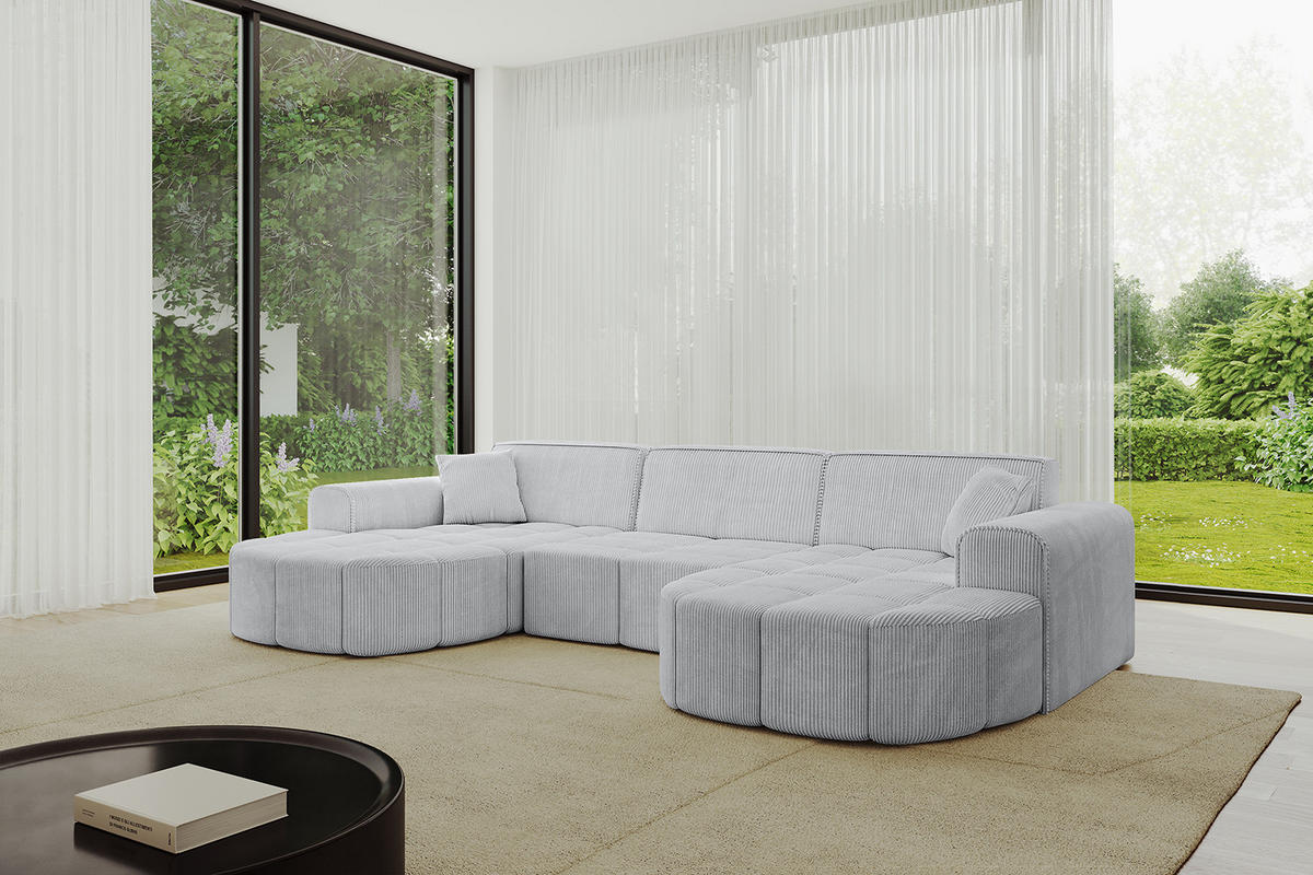 WOHNLANDSCHAFT LIVO-U1 - 315x173x79,5 cm Grau - Grau, Holzwerkstoff/Textil (315/79/173cm) - ALTDECOR