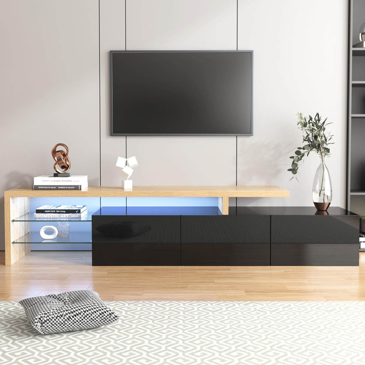 TV-SCHRANK Schwarz 197,5/39/42 cm - Schwarz, Glas/Holzwerkstoff (39/42/197.5cm) - Urban Meuble