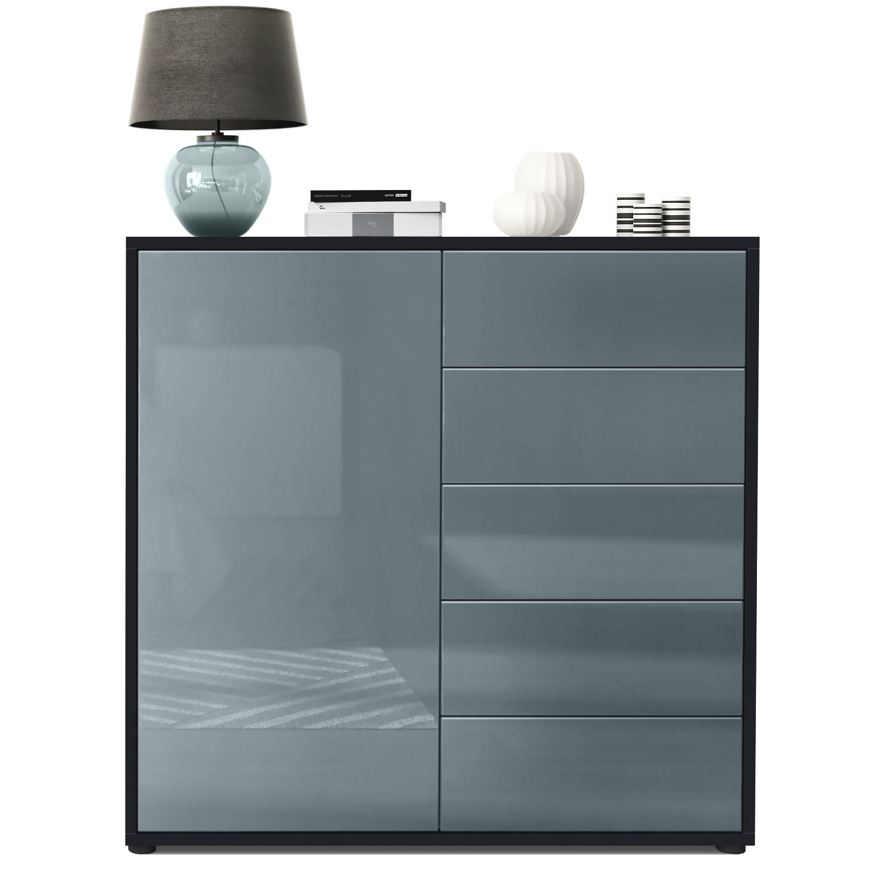 KOMMODE Ben Front in Grau Hochglanz - Grau, Holzwerkstoff (79/74/36cm) - Vladon