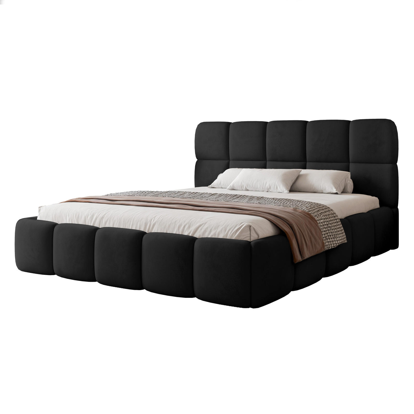 POLSTERBETT CERETTO 160x200 cm Schwarz Velours (Stoff Jasmine 100) - mit Bettkasten und Holzlattenrost - Schwarz, Holzwerkstoff/Textil (160/200cm) - Ravio